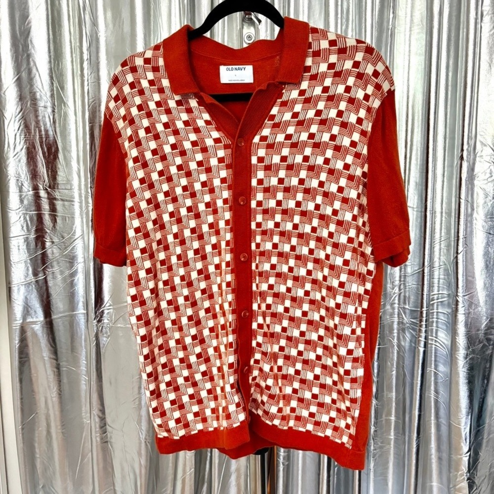 Old Navy Rust Checkered Knit Polo